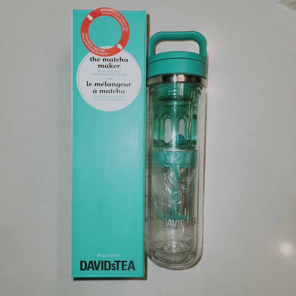 NWT David's Tea | Matcha Travel Mug Frother Tea Infuser Teal Blue 14 oz